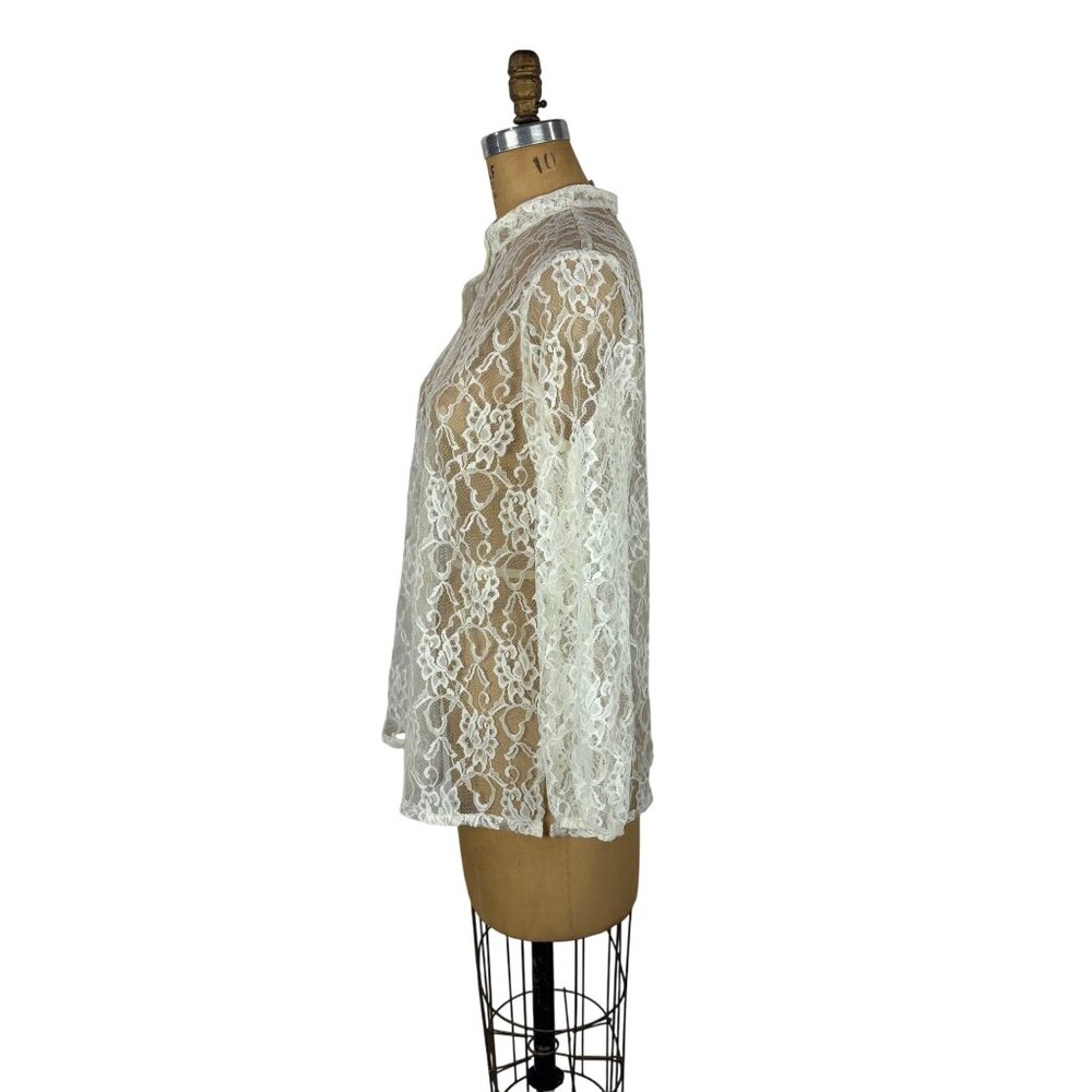 Blair Lace Blouse Womens Medium Sheer Cream Long Sleeve Button Down Shirt - Picture 7 of 10